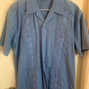 Roma Men's Blue Short Sleeve Embroidered Shirt